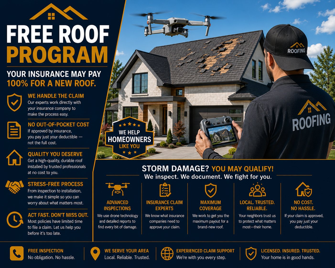 FREE ROOF Program Whittier insurance claim assistance